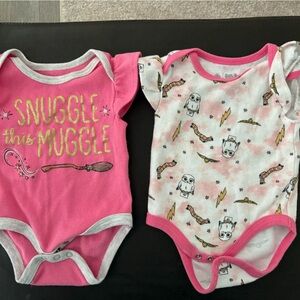 Pink Harry Potter Owl & Solid Pink Baby Onesies Set